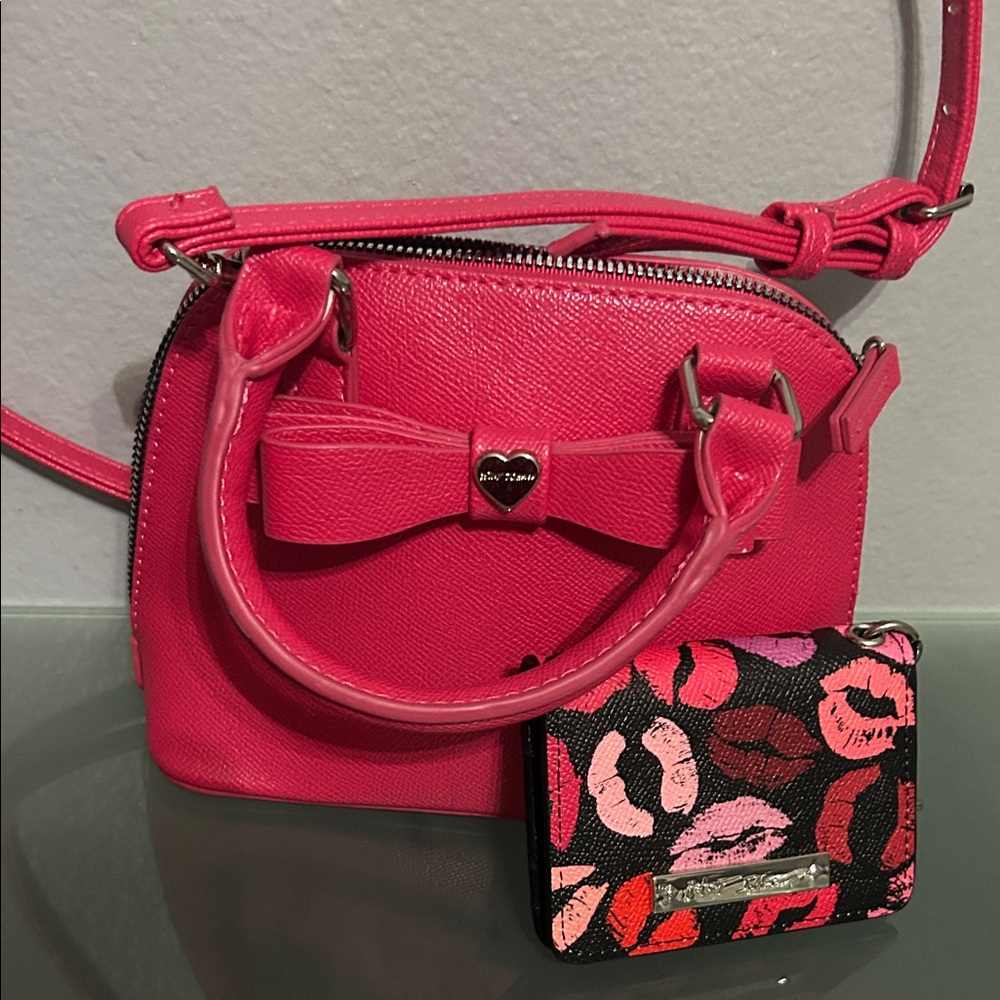 Betsey Johnson Hot Pink Bow Crossbody Bag & Wallet Set - Picture 11 of 15
